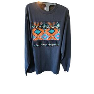 Vintage Sunbelt Southwest Native American Long Sleeve Tee Beaded Size XL